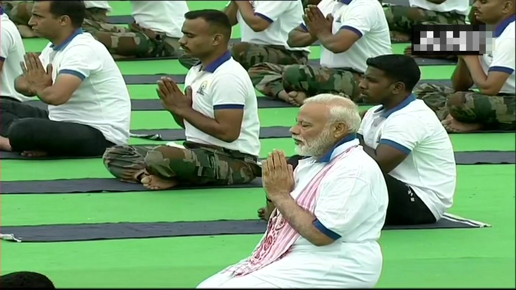 Prime Minister Narendra Modi performs yoga at Prabhat Tara ground in Ranchi on