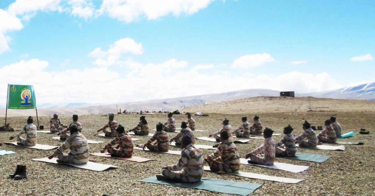 army doing yoga in various places of India