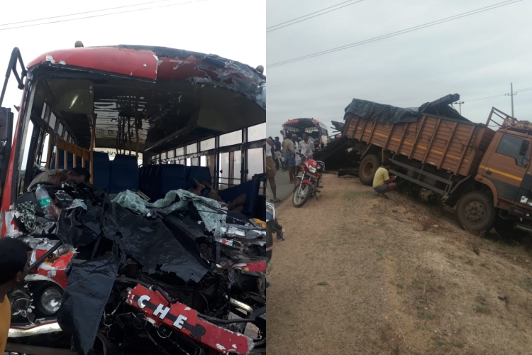 bus and lorry acciedent in raichur