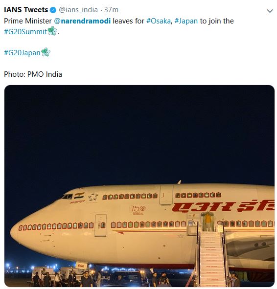 modi leaves for g20 summit in osaka japan