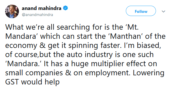 Anand Mahindra,GST,GST on automobiles,Indian economy,Mahindra,Mahindra group,tax,service tax,business news