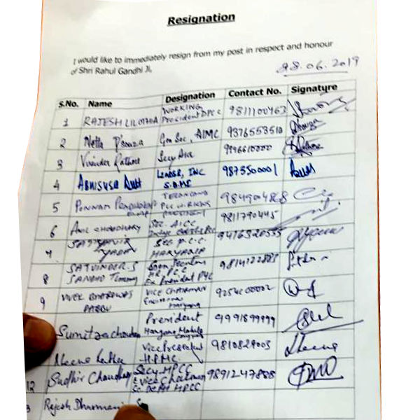 resignation of congress leaders