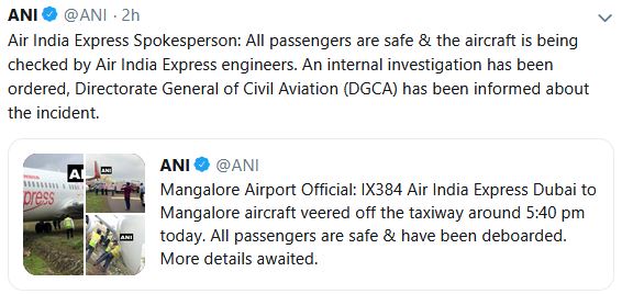 air india plane veered off