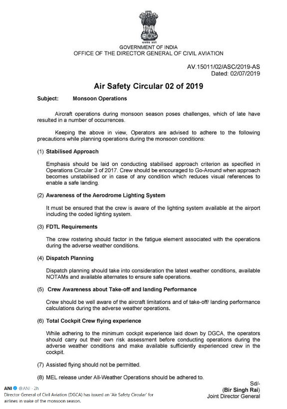 dgca advisory for safe flight