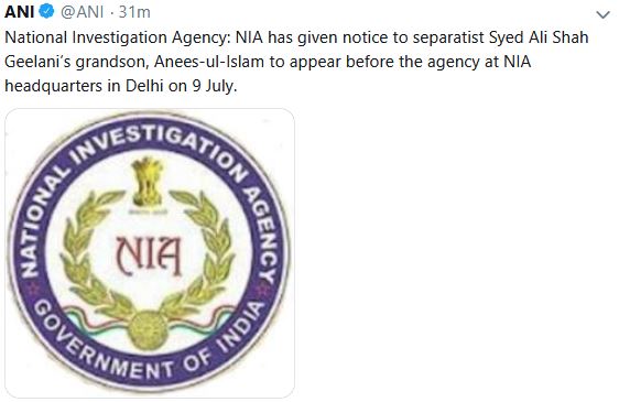 notice of nia to separatists of jammu kashmir