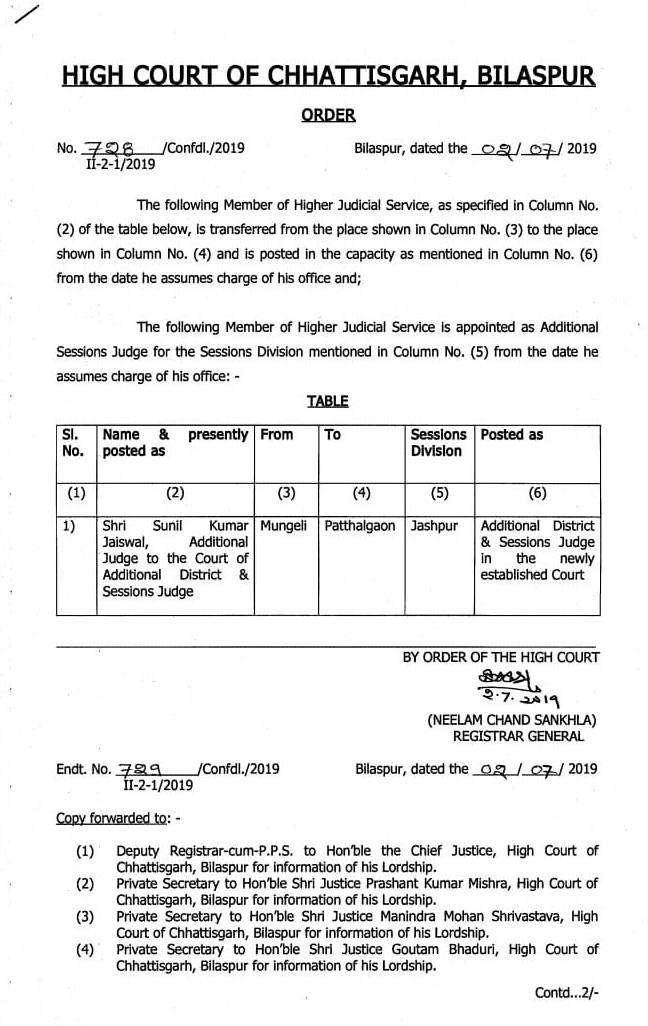 Transfer of district judges in chhattisgarh