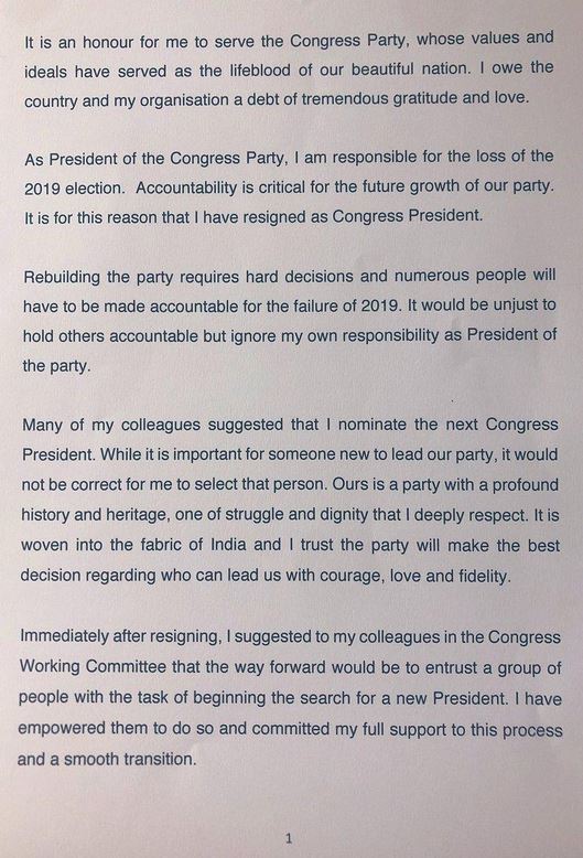 rahul gandhi resigns