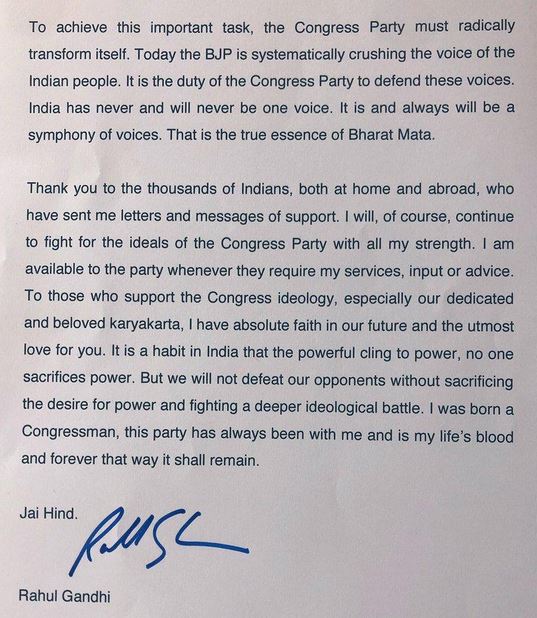 rahul gandhi resigns