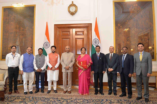 Nirmala Sitharaman meets President Ramnath Kovind before presenting the Budget in Parliament