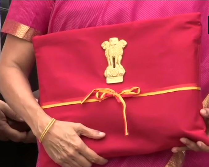 Budget documents wrapped in four-fold red cloth instead of the famous red bag