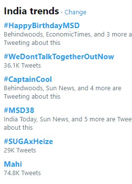 dhoni birthday twitter trending