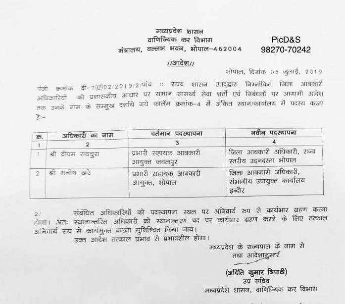 Many Tehsildars transferred in MadhyaPradesh