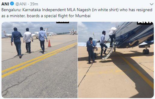 mla nagesh flies to mumbai