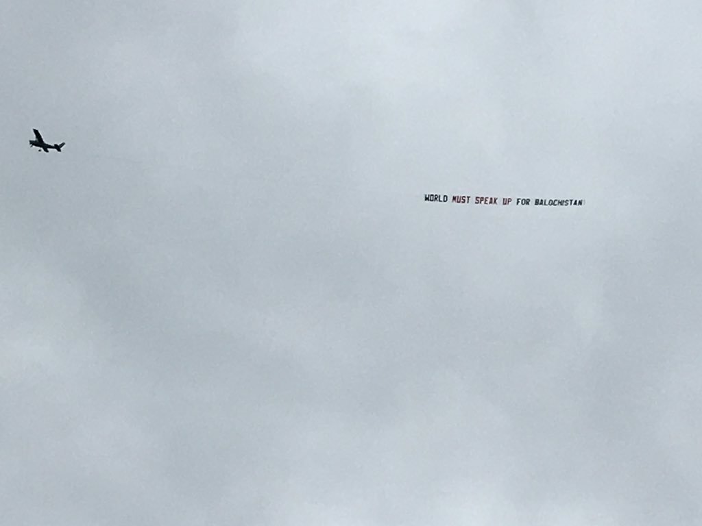 plane flies over Edgbaston with protest banner