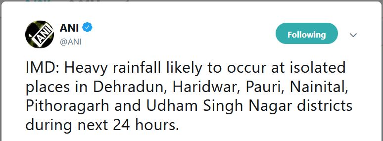 heavy rain predicted in uttarakhand