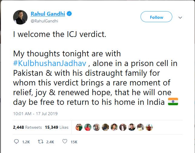 BJP leaders hail ICJ verdict, call it great victory for India