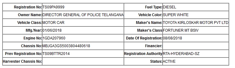 Registration of the vehicle