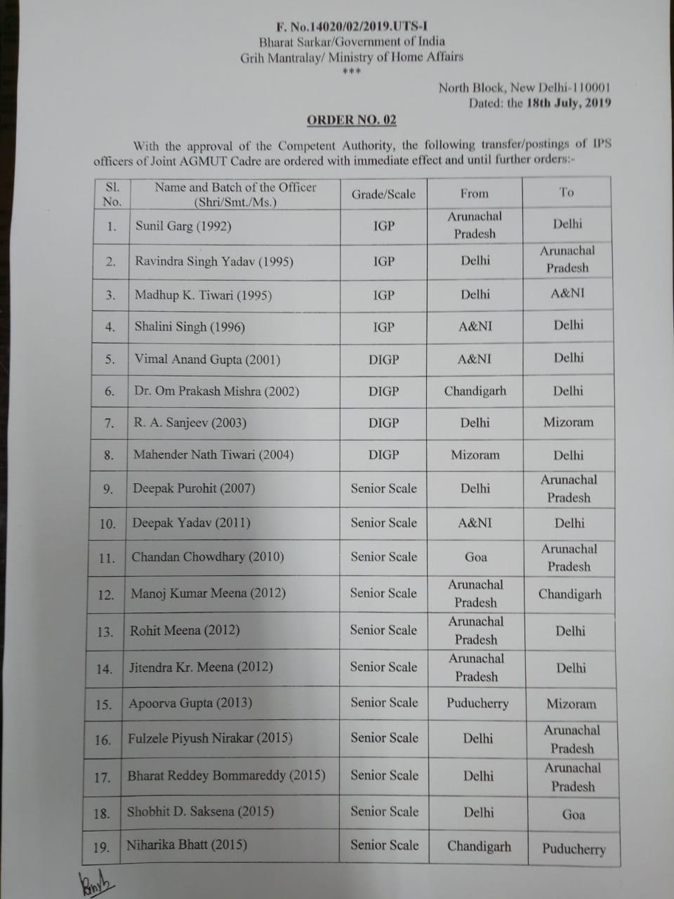 26 officers transferred by center govt