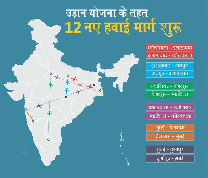 उड़ान योजना के तहत चालू मार्गों की संख्‍या बढ़कर 186 हुई