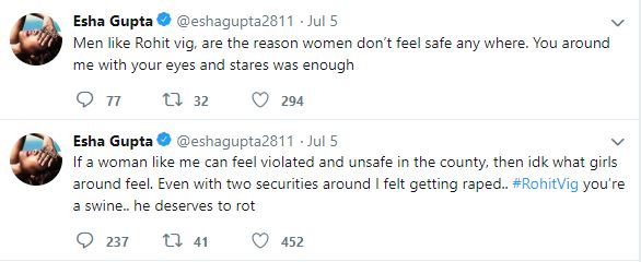 esha gupta  ஈசா குப்தா  sexual misconduct  நடிகை பாலியல் புகார்  esha gupta twitter post  ஈசா குப்தா டூவிட்டர்