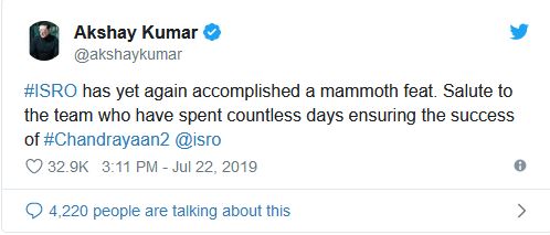 Bollywood celebrity congratulate ISRO