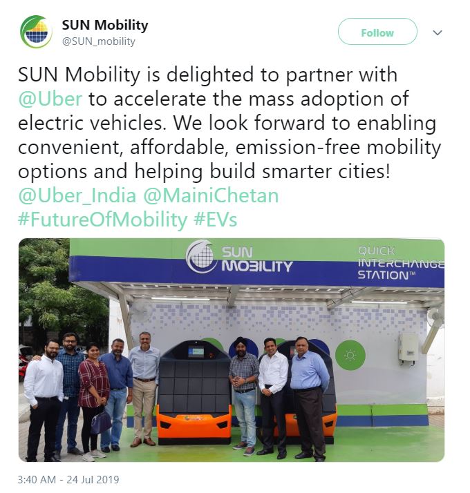 Uber in pact with SUN Mobility to deploy e-autos in India