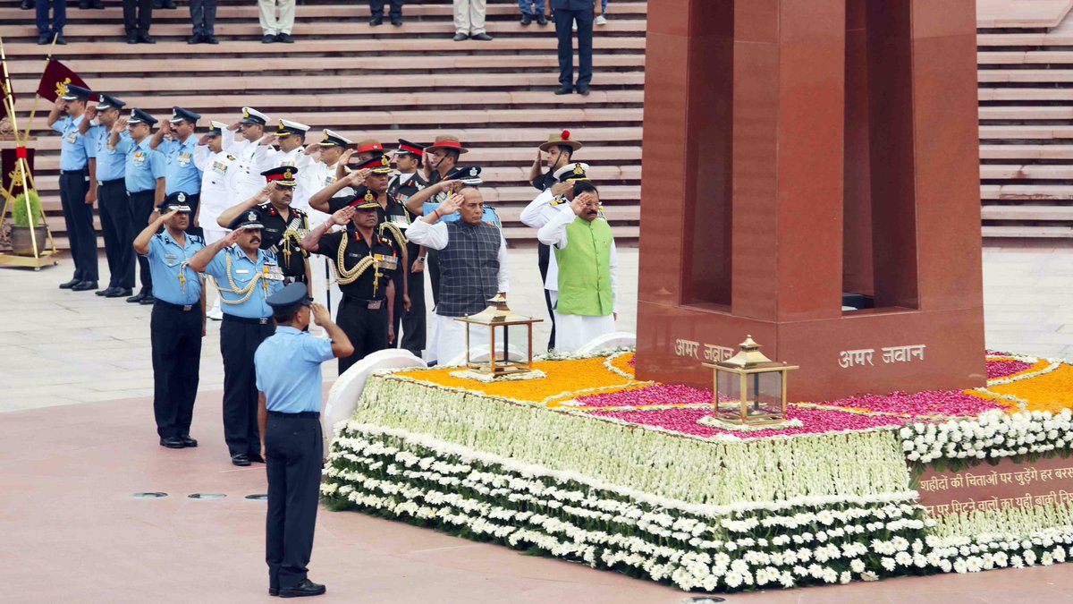 Defence Minister Rajnath Singh paid tributes to the slain soldiers on the occasion of Kargil Vijay Diwas