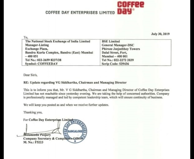 Cafe Coffee Day Enterprises issues statement