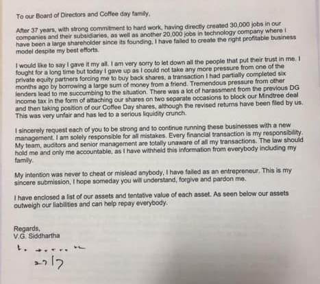 Siddhartha's letter to CCD employees