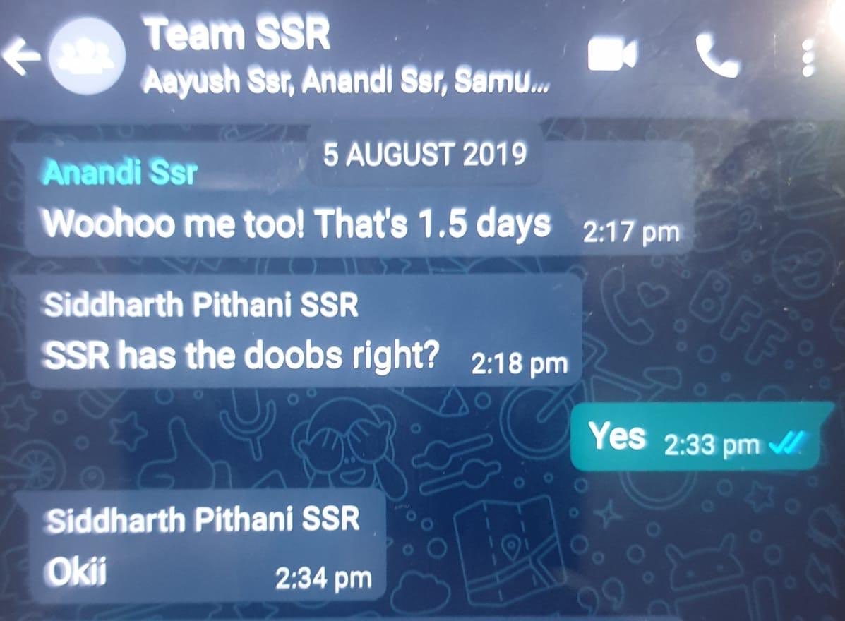 Sushant's sister leaks chat where Rhea, Showik, Samuel Miranda, Siddharth Pithani talk 'doobie', 'blueberry kush'