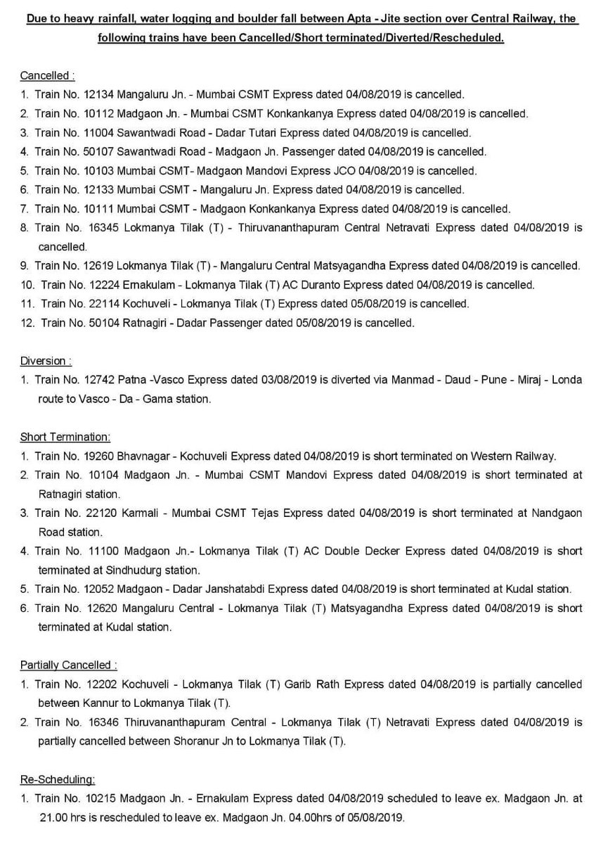 trains cancelled list