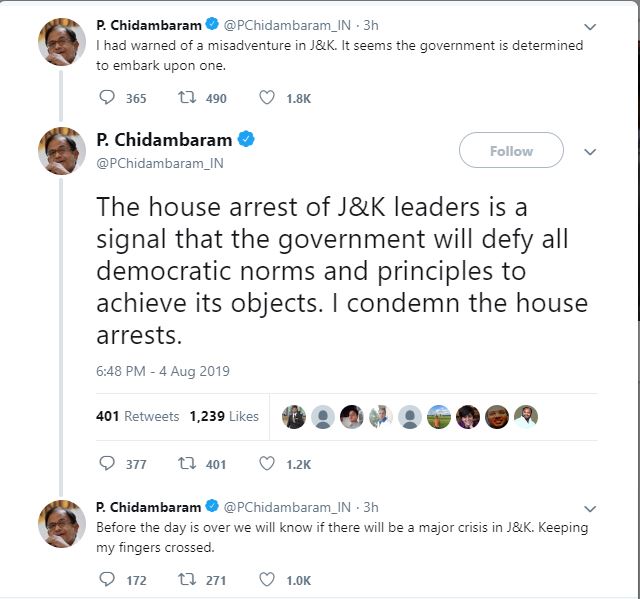 P Chidambaram On Jammu and Kashmir