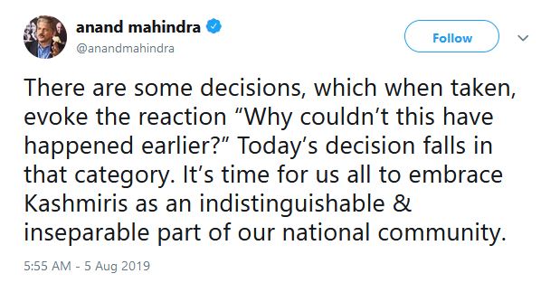 Anand Mahindra's tweet