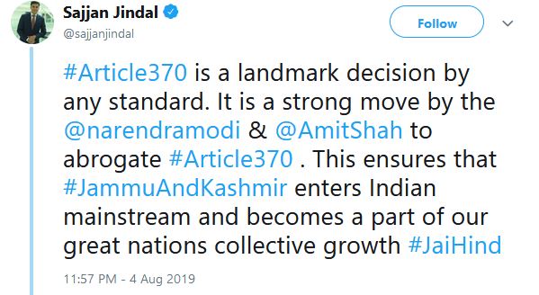 Sajjan Jindal's tweet