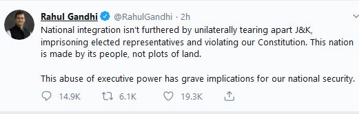 Rahul Gandhi statement of Article 370