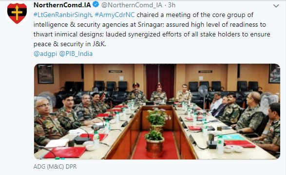 Army commander chairs core group meeting in Srinagar; assures high level readiness