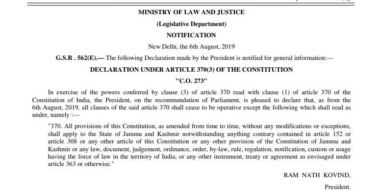 Notification on Article 370