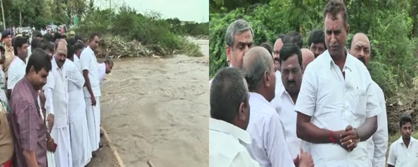 S.P VELUMANI  FLOOD  NOIYAL RIVER BRIDEGE  DAMGE  எஸ்.பி.வேலுமணி  நொய்யல் ஆற்றில் வெள்ளப்பெருக்கு