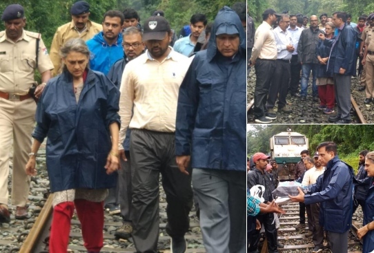 SWR General Manager AK Singh & Divisional Railway Manager Aparna Garg take stock of the situation.