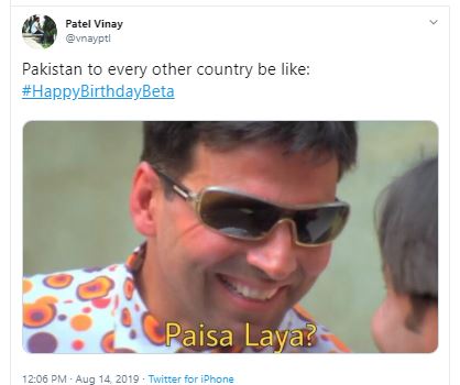 Pakistan I-Day happybirthdaybeta indian twitter users troll pak