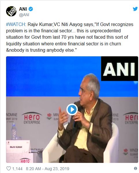 niti aayog vc rajiv kumar said that financial sector unprecedented situation