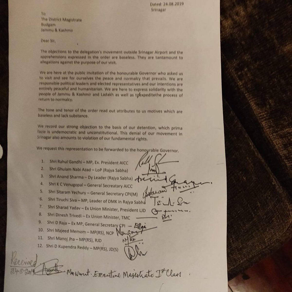 Delegation of opposition leaders writes letter to Budgam District Magistrate