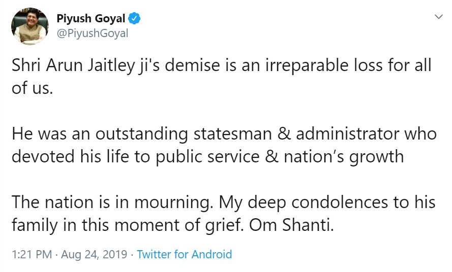 Piyush Goyal's tweet