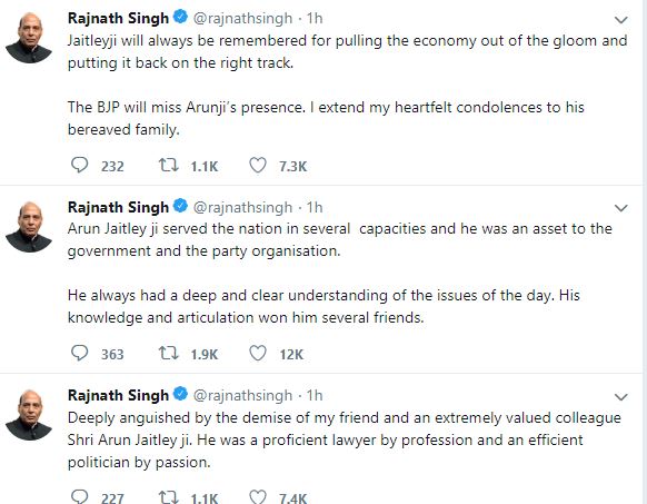 REACTIONS OF VARIOUS LEADERS ON JAITLEY'S DEATH