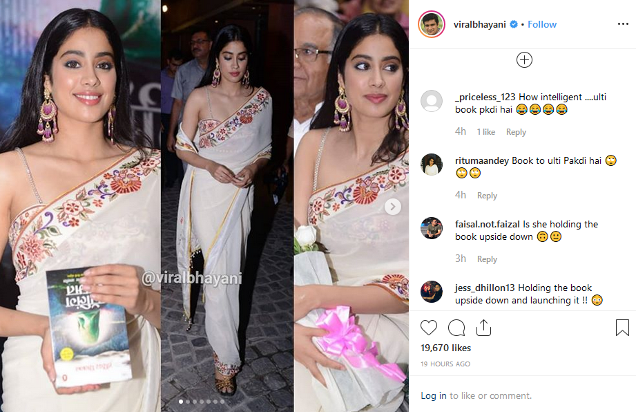 jhanvi kapoor trolled for holding book upside down