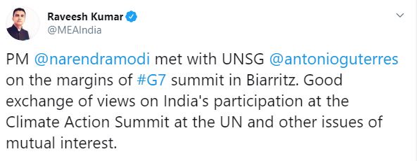 modi meets UN gen secretary etv bharat