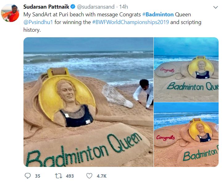 Sand Art for Badminton Queen Pv Sindhu