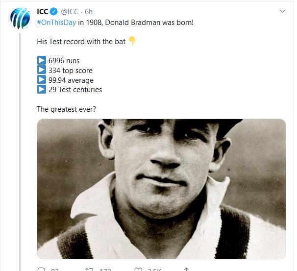 Sir Don Bradman on his birthday