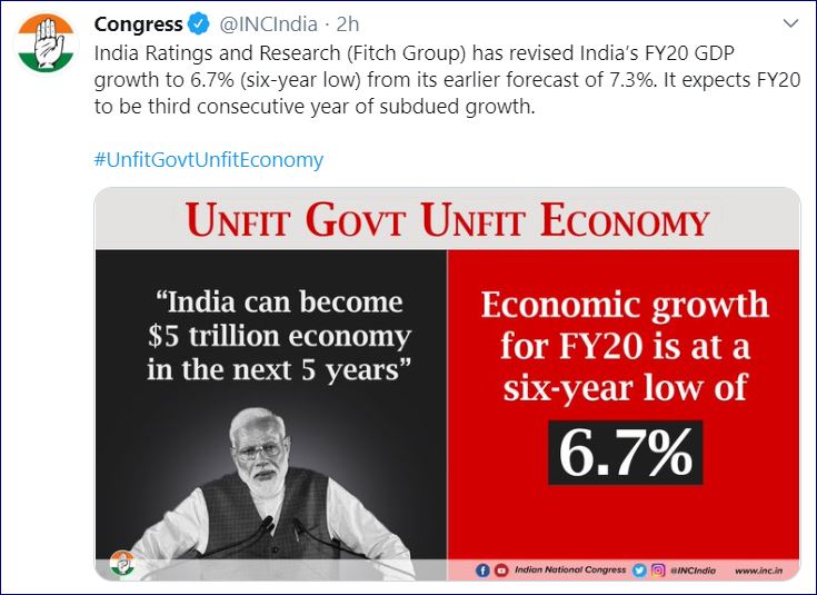 congress attacks modi govt over economic crisis etv bharat