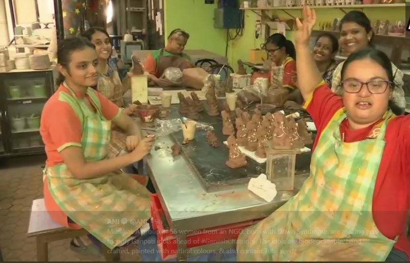 A group of 56 womens are making eco-friendly Ganpati in Tulsi seeds